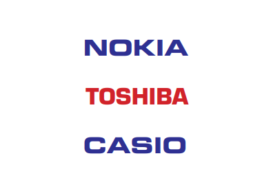 Marcas que usam a tipografia Eurostile Nokia Toshiba Casio
